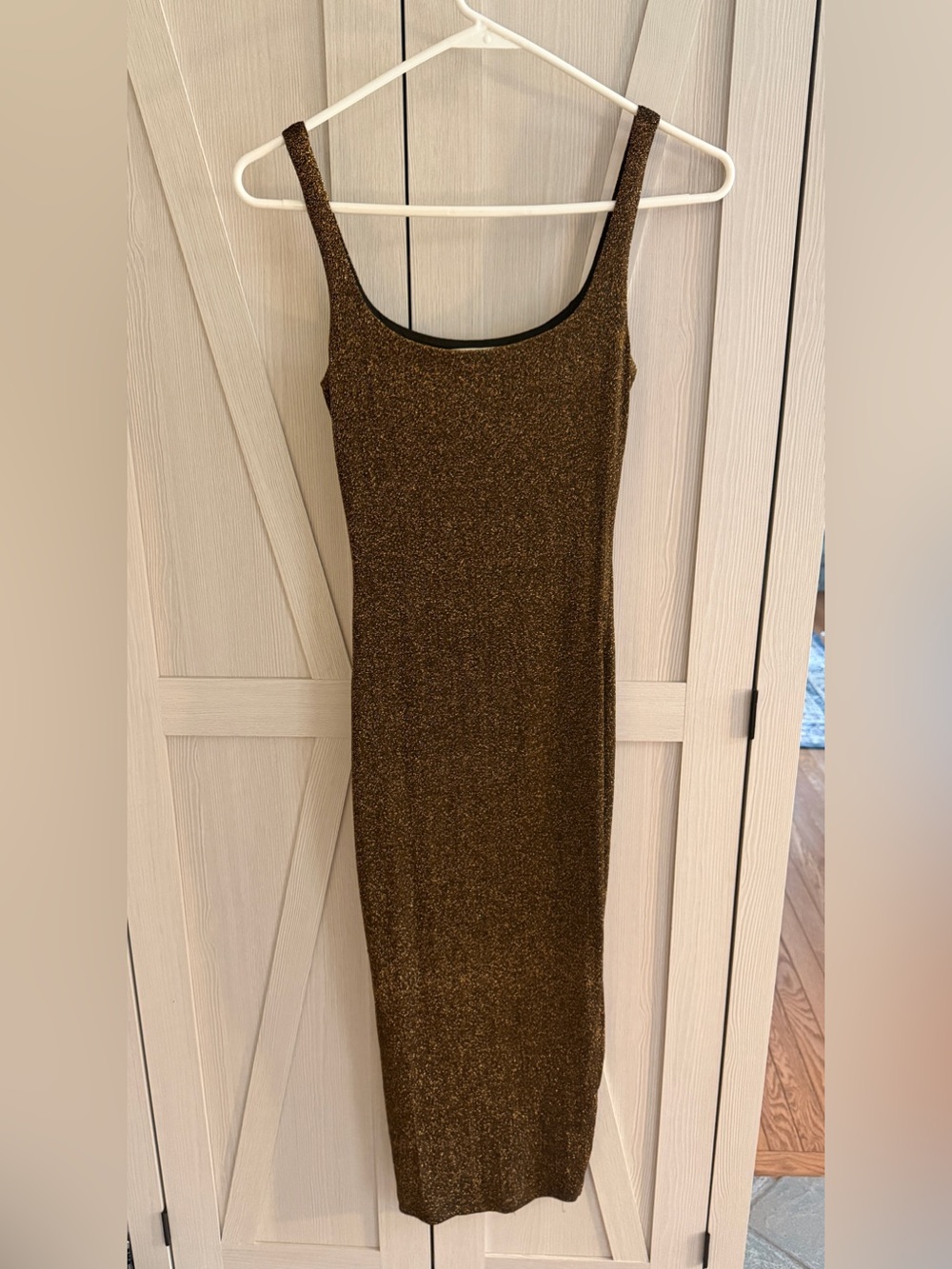 Metallic Bronze Scoop Neck Bodycon Dress